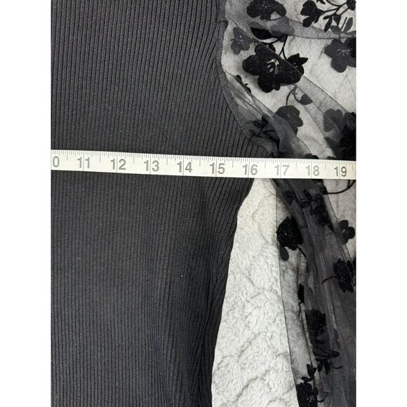 Almost Famous Black Dress Stretch below Knee‎ Sheer Floral Sleeves Size M/L - Picture 12 of 12